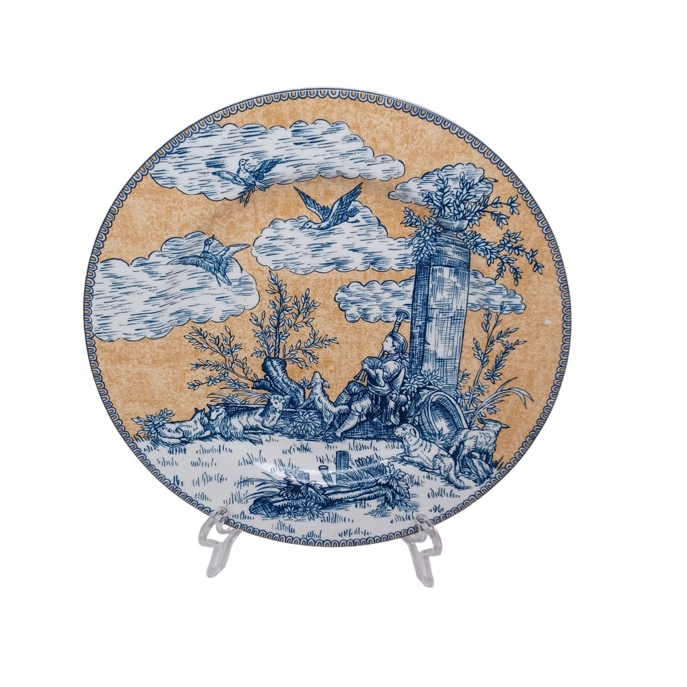 American Atelier English Toile 5076 Blue Yellow Porcelain Plate Pastoral Scene